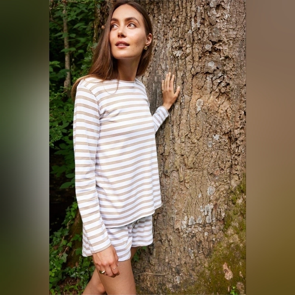 LAKE Pima Long Sleeve Weekend Pajama Shirt in Bark